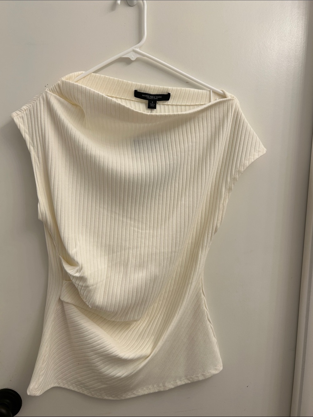 Marc New York Cream One-Shoulder Ribbed Dress